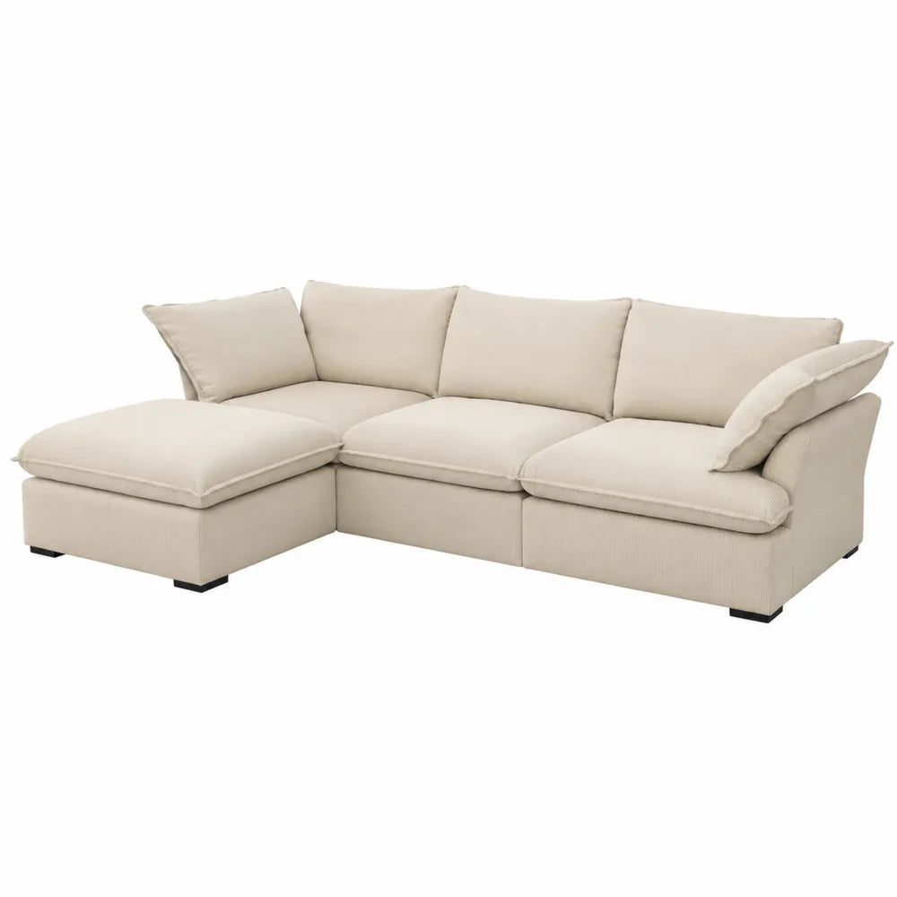 Canapé d'angle en tissu avec ottomane réversible beige