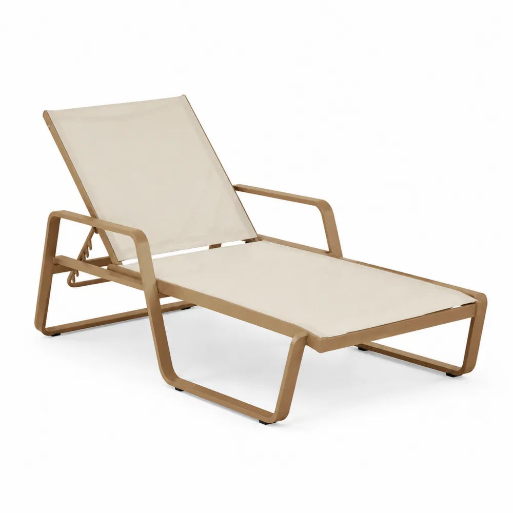 Chaise Longue de Jardin Réglable Aluminium et Textilène Sable