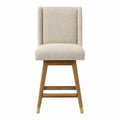 Chaise de bar en tissu polyester beige avec pieds en chêne et laiton