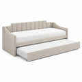 Canapé-lit gigogne en velours beige avec structure en bois