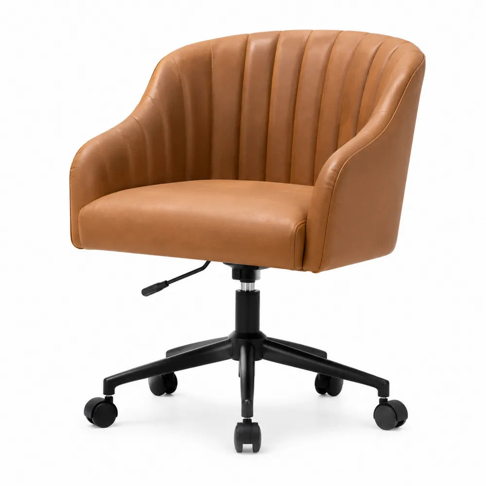 Chaise de bureau en cuir synthétique marron avec roulettes