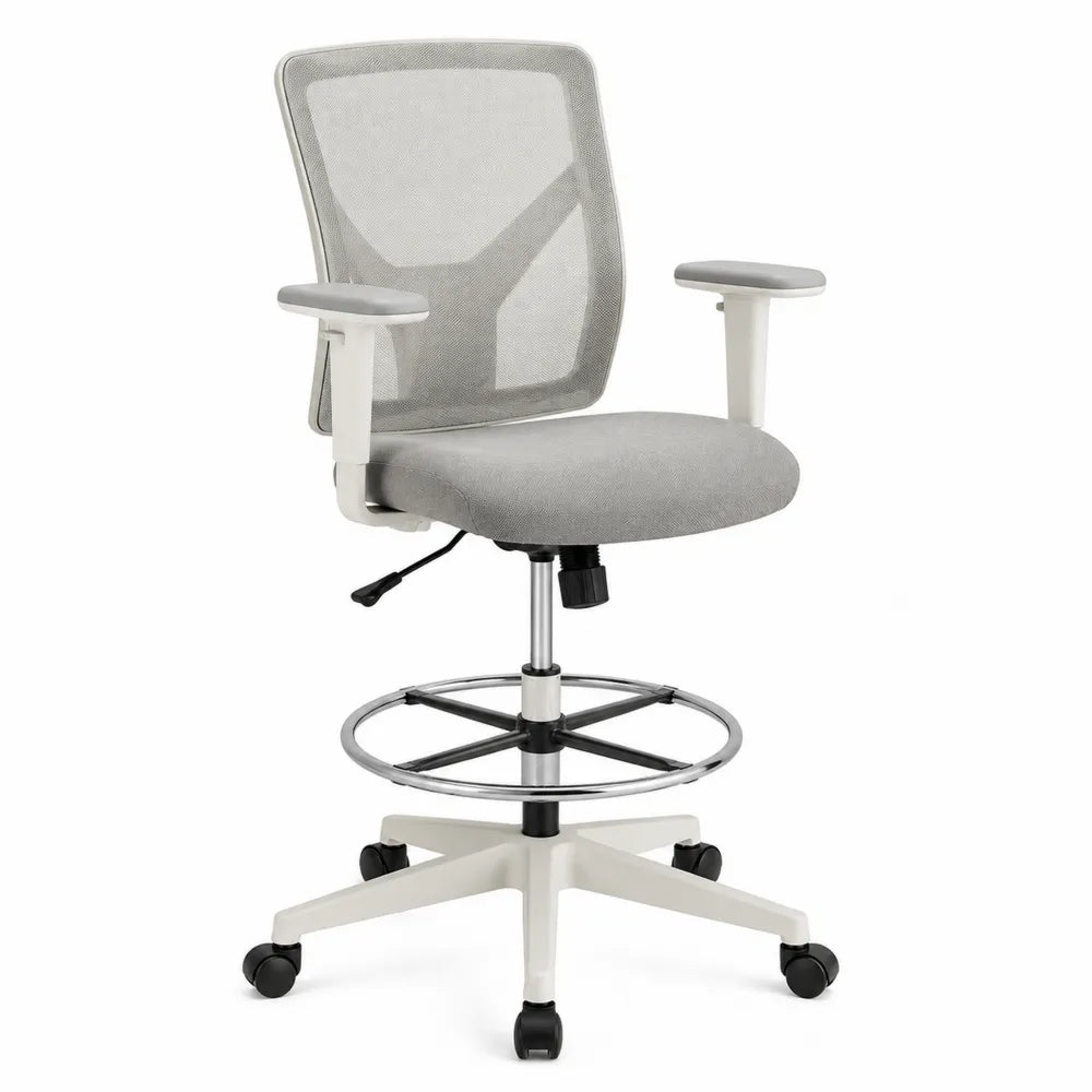 Chaise de bureau en maille et tissu gris avec accoudoirs réglables