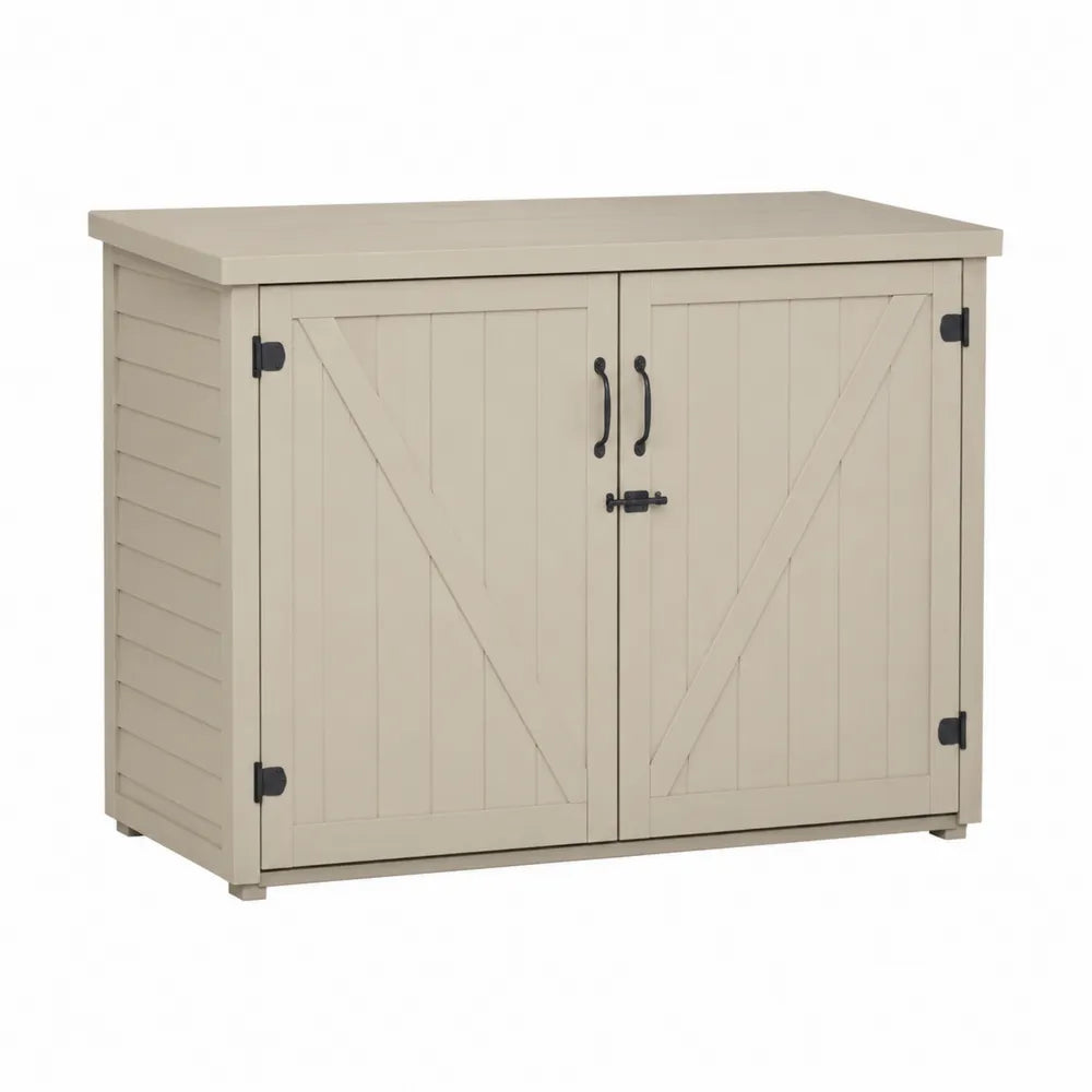 Armoire de rangement extérieure en résine avec portes battantes en beige