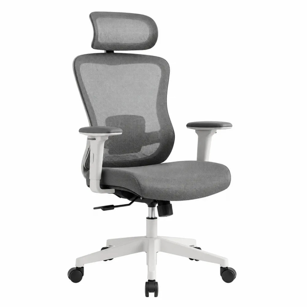 Chaise de bureau en maille de polyester grise avec accoudoirs réglables