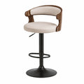 Tabouret de bar en bois et métal noir avec tissu beige réglable
