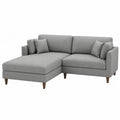 Canapé d'angle en tissu polyester gris avec pieds en bois