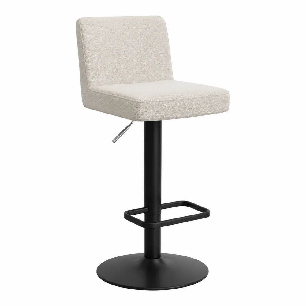 Tabouret de bar en tissu beige avec pied en métal noir