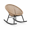 Chaise à bascule en rotin synthétique beige et métal noir