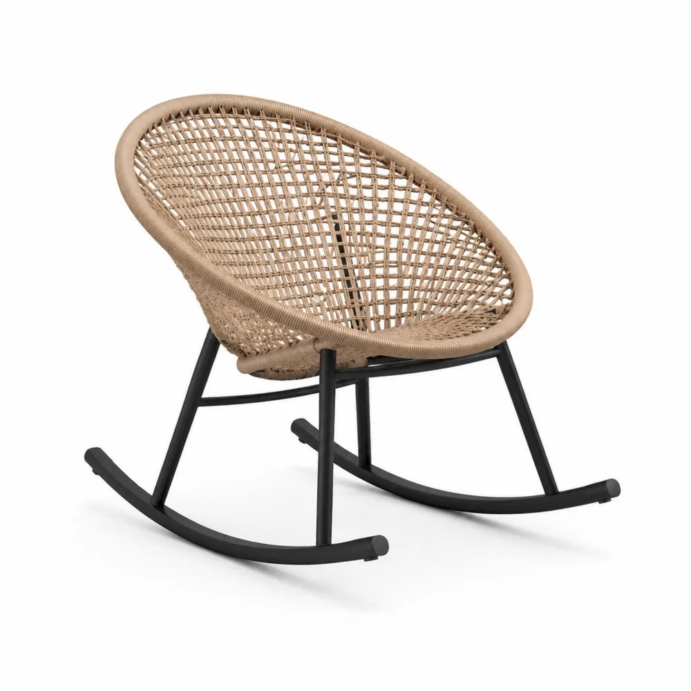 Chaise à bascule en rotin synthétique beige et métal noir