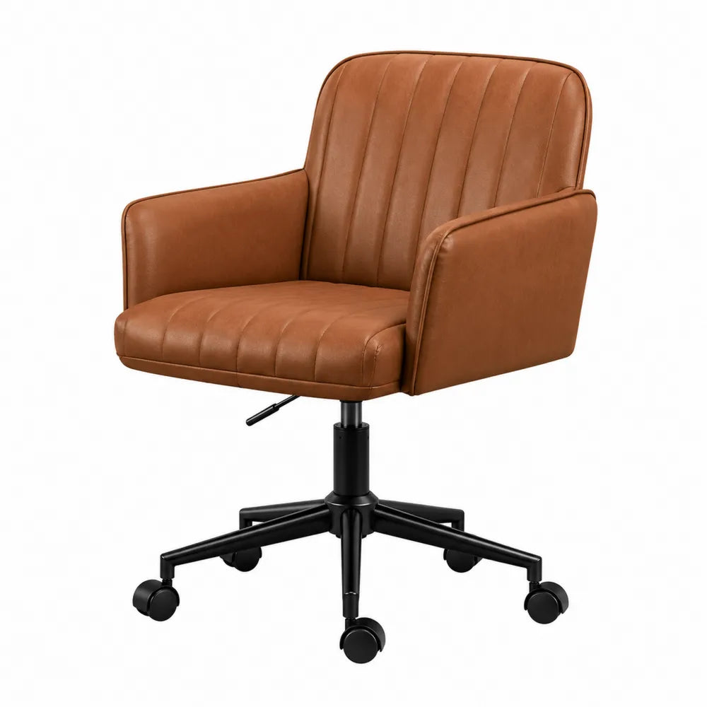 Chaise de bureau pivotante en cuir synthétique marron avec hauteur réglable