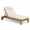 Chaise longue en teck avec coussin crème