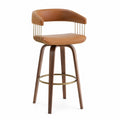 Tabouret de bar en cuir synthétique caramel avec pieds en noyer