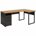 Bureau d'angle en bois et métal avec tiroirs