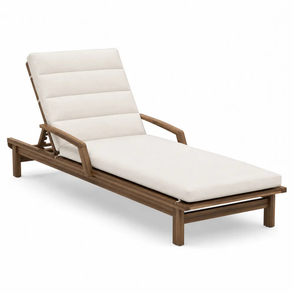 Chaise longue de jardin en bois avec coussin beige