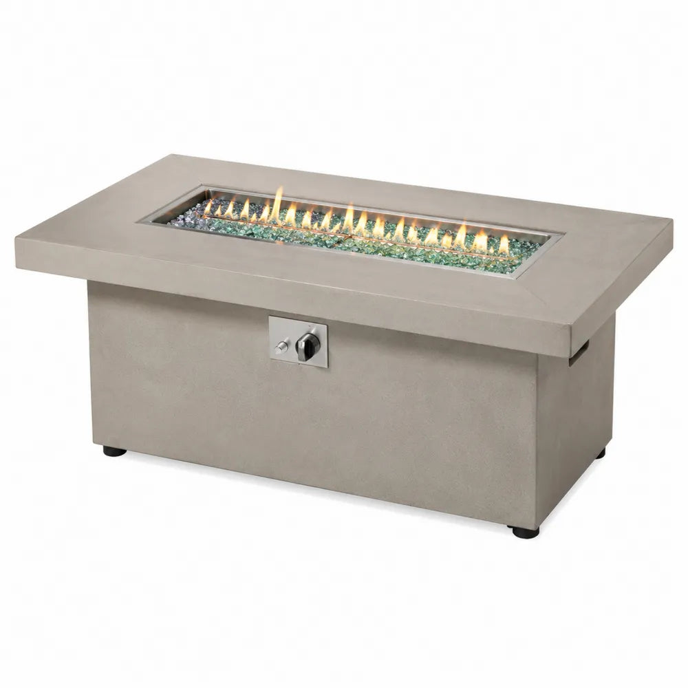 Table basse avec foyer en béton et verre trempé gris