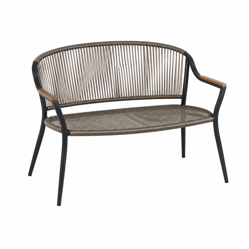 Banc de jardin en métal et corde synthétique gris, 120 cm