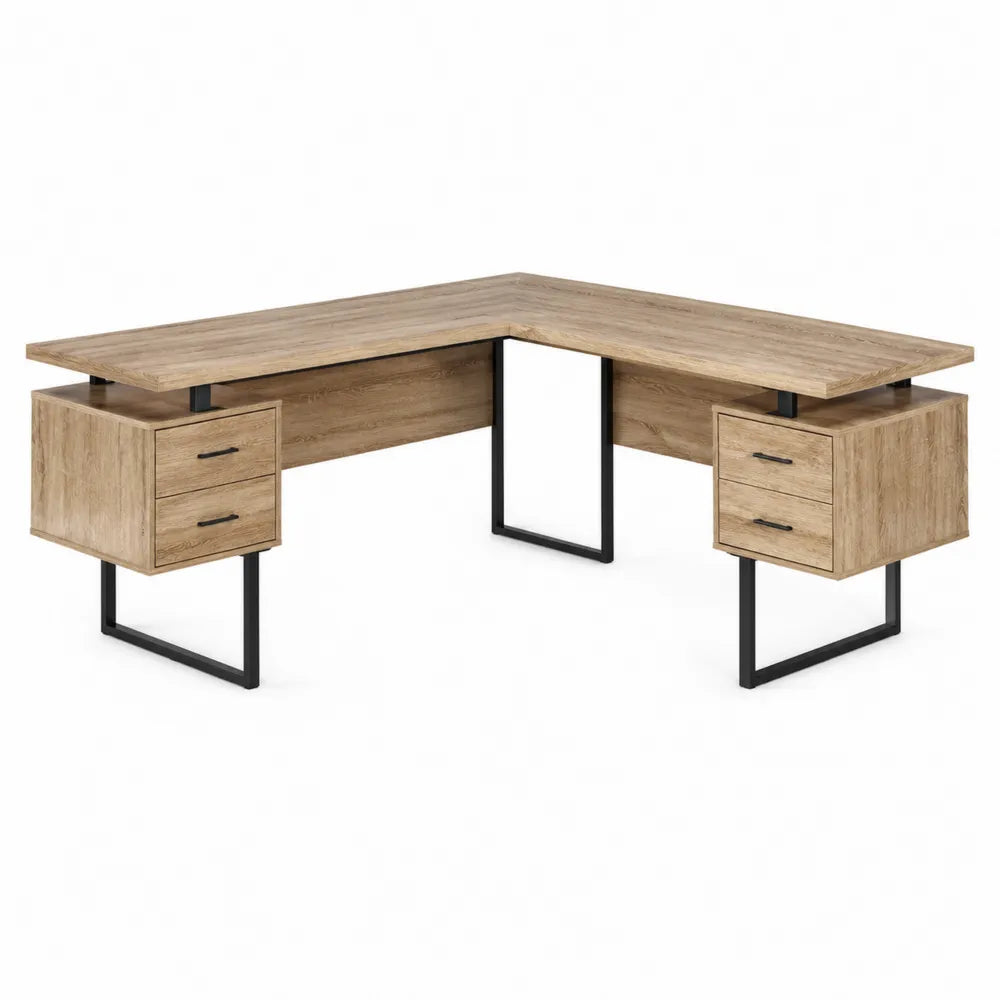 Bureau d'angle en bois et métal avec tiroirs 180x160x75 cm