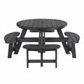 Table de pique-nique ronde en bois composite noir avec bancs intégrés