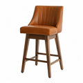 Tabouret de bar en cuir synthétique marron avec pieds en bois massif
