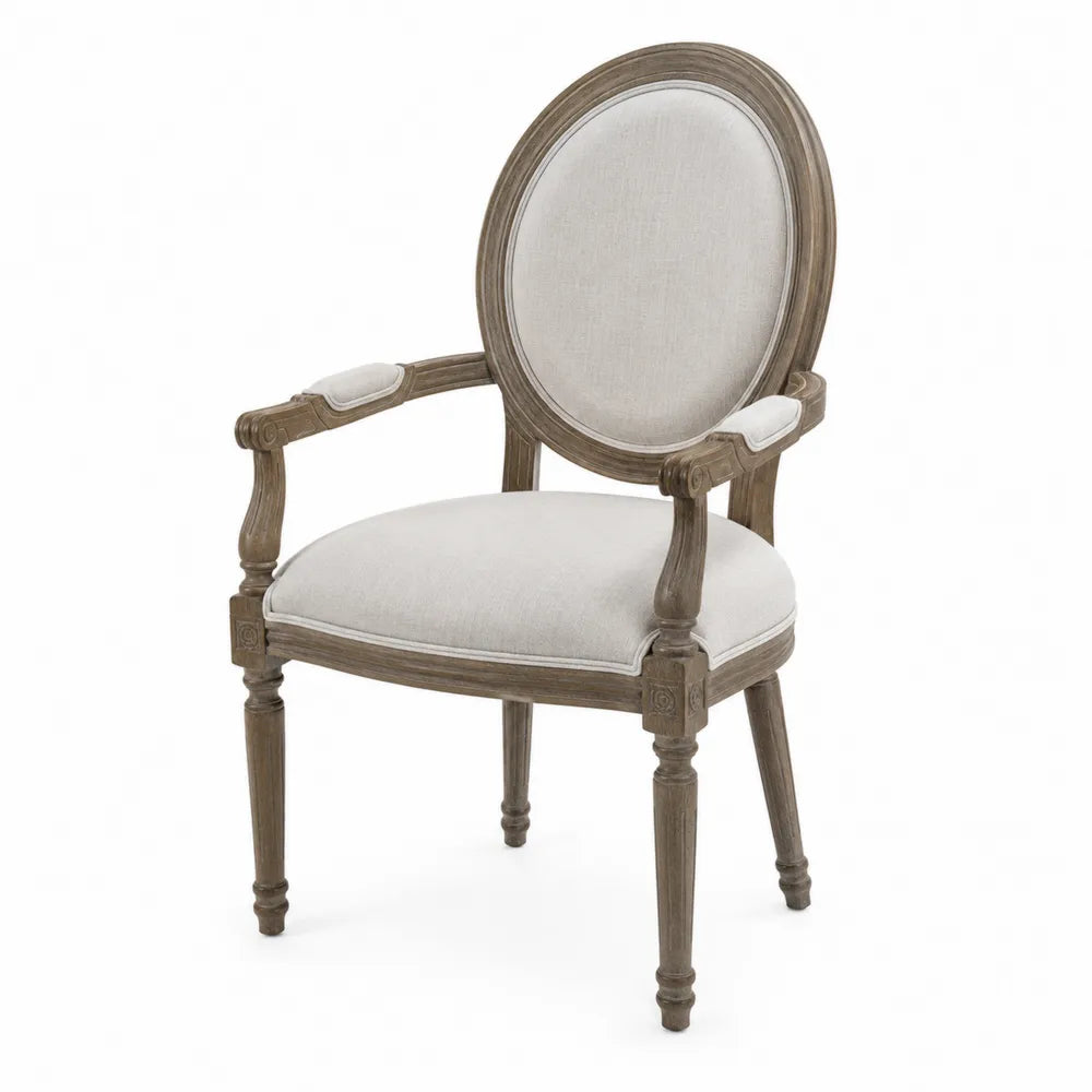 Chaise en bois d'hévéa avec tissu en polyester beige