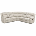 Canapé d'angle modulaire en tissu beige avec repose-pieds
