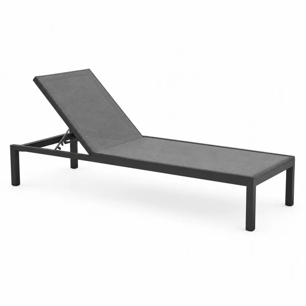Chaise longue extérieure en aluminium et textilène gris