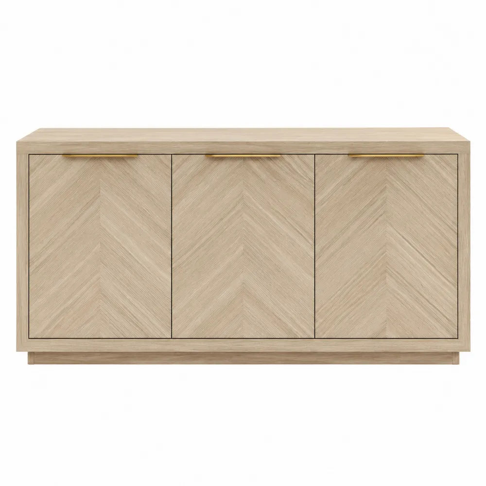Buffet en bois de chêne clair 3 portes avec poignées en métal doré