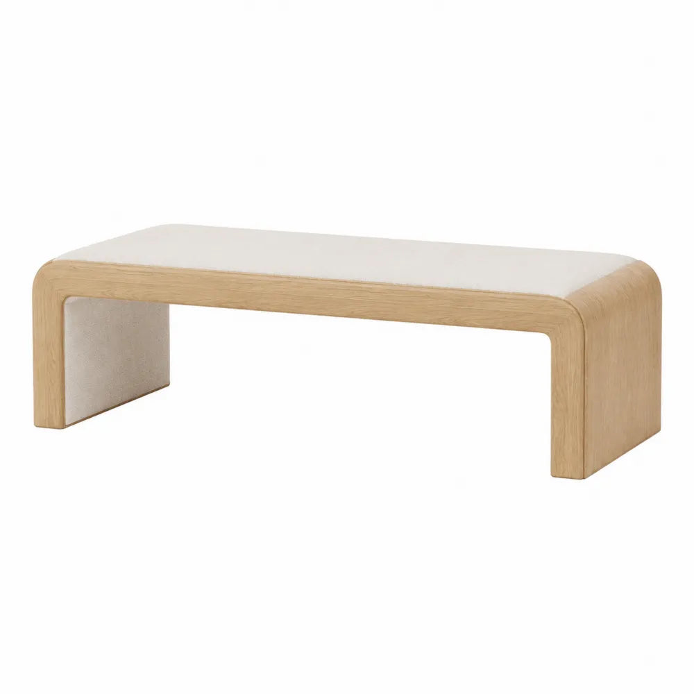 Banc en bois et tissu beige