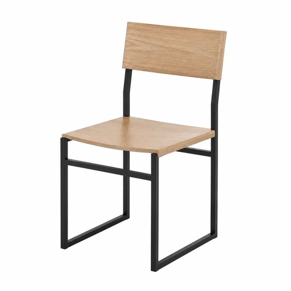 Chaise en chêne et métal noir
