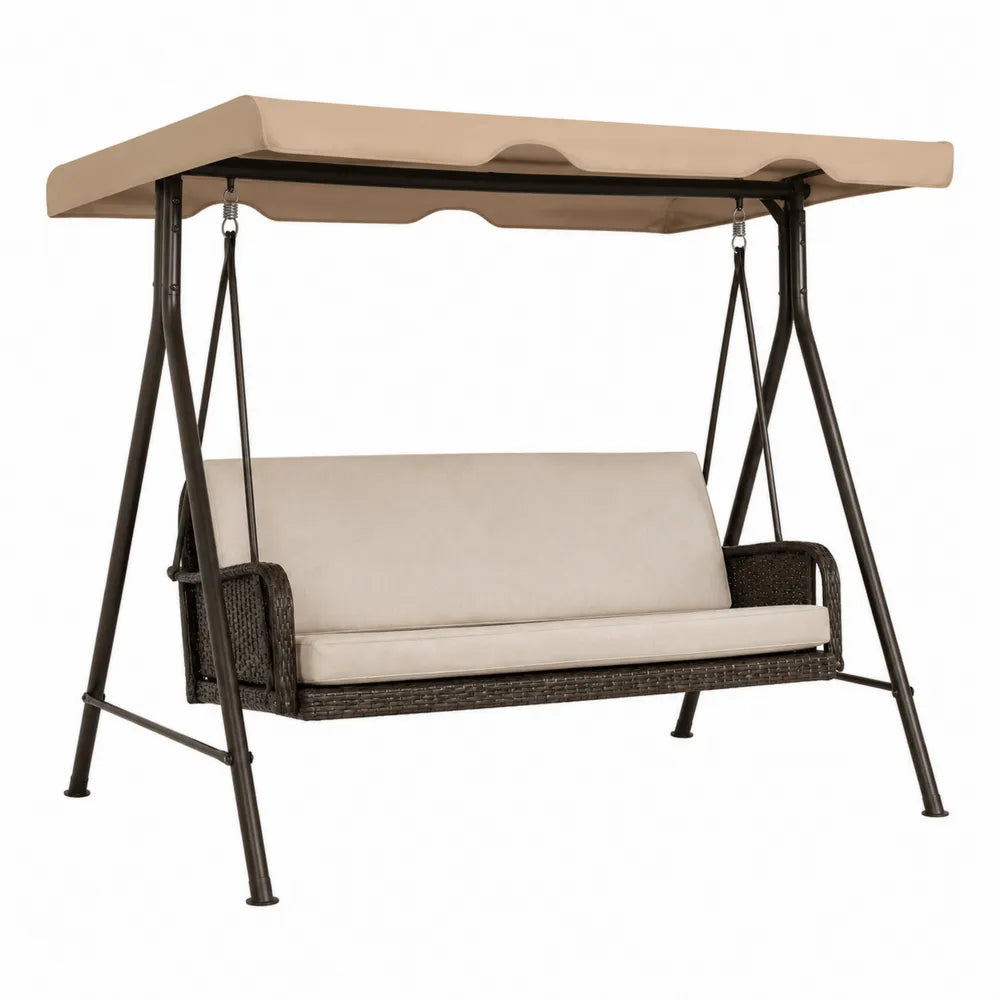 Balancelle d'extérieur 3 places acier et résine tressée beige