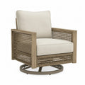 Fauteuil pivotant en bois et rotin avec coussins beige