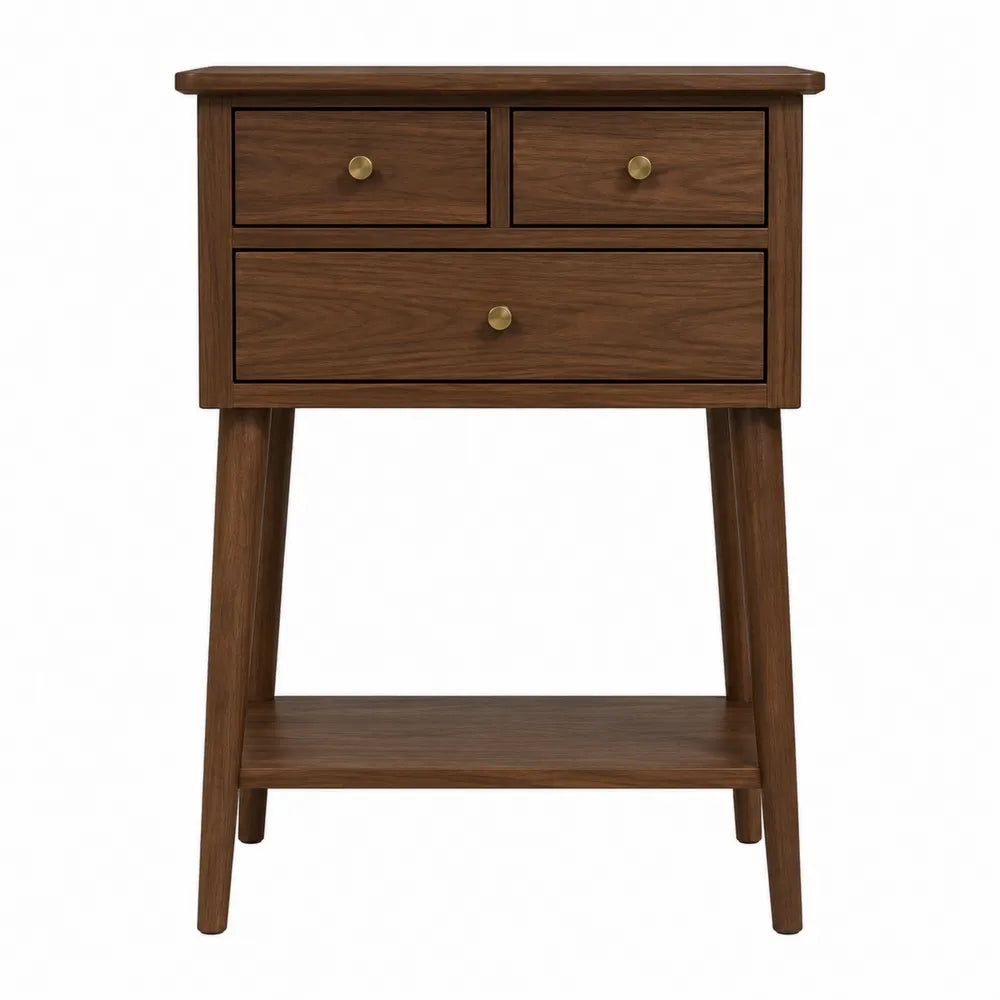 Table console en bois avec 3 tiroirs et étagère
