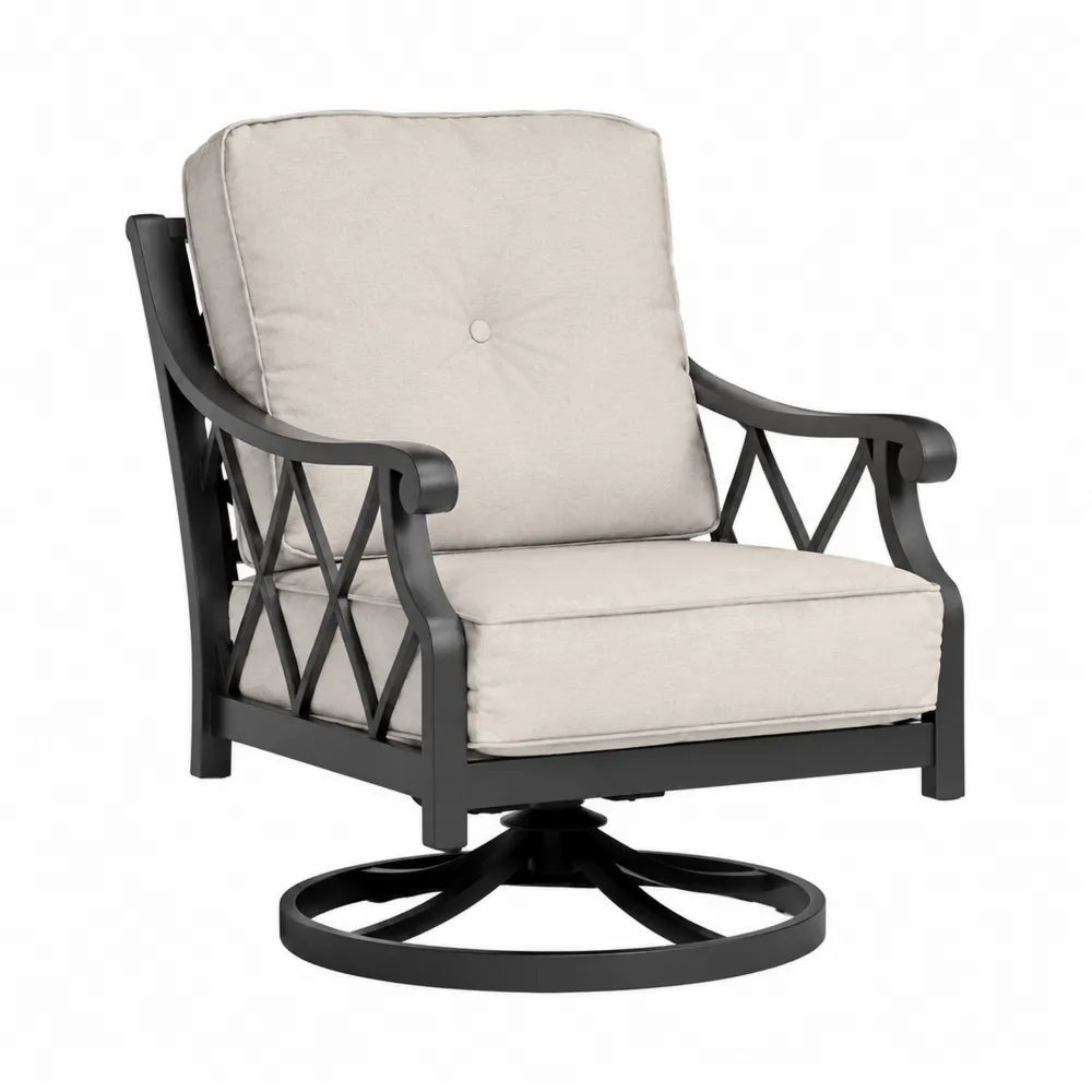 Fauteuil pivotant en aluminium avec coussins en polyester beige