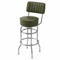 Tabouret de bar en métal chromé et simili cuir vert
