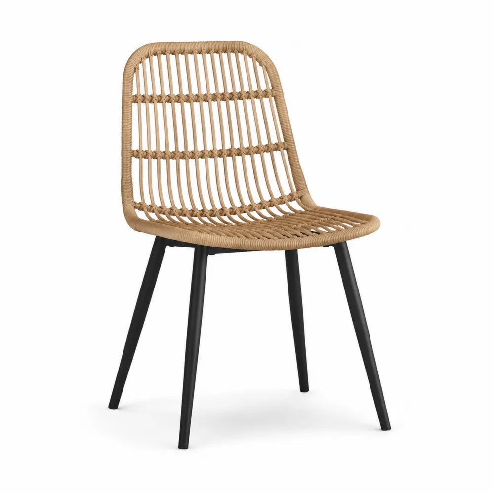 Chaise en rotin et métal noir pour extérieur