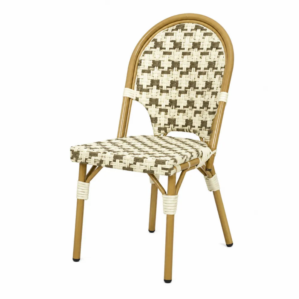Chaise en aluminium et rotin synthétique beige et marron