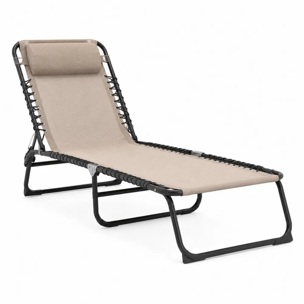 Chaise Longue Réglable avec Cadre en Métal et Toile Beige