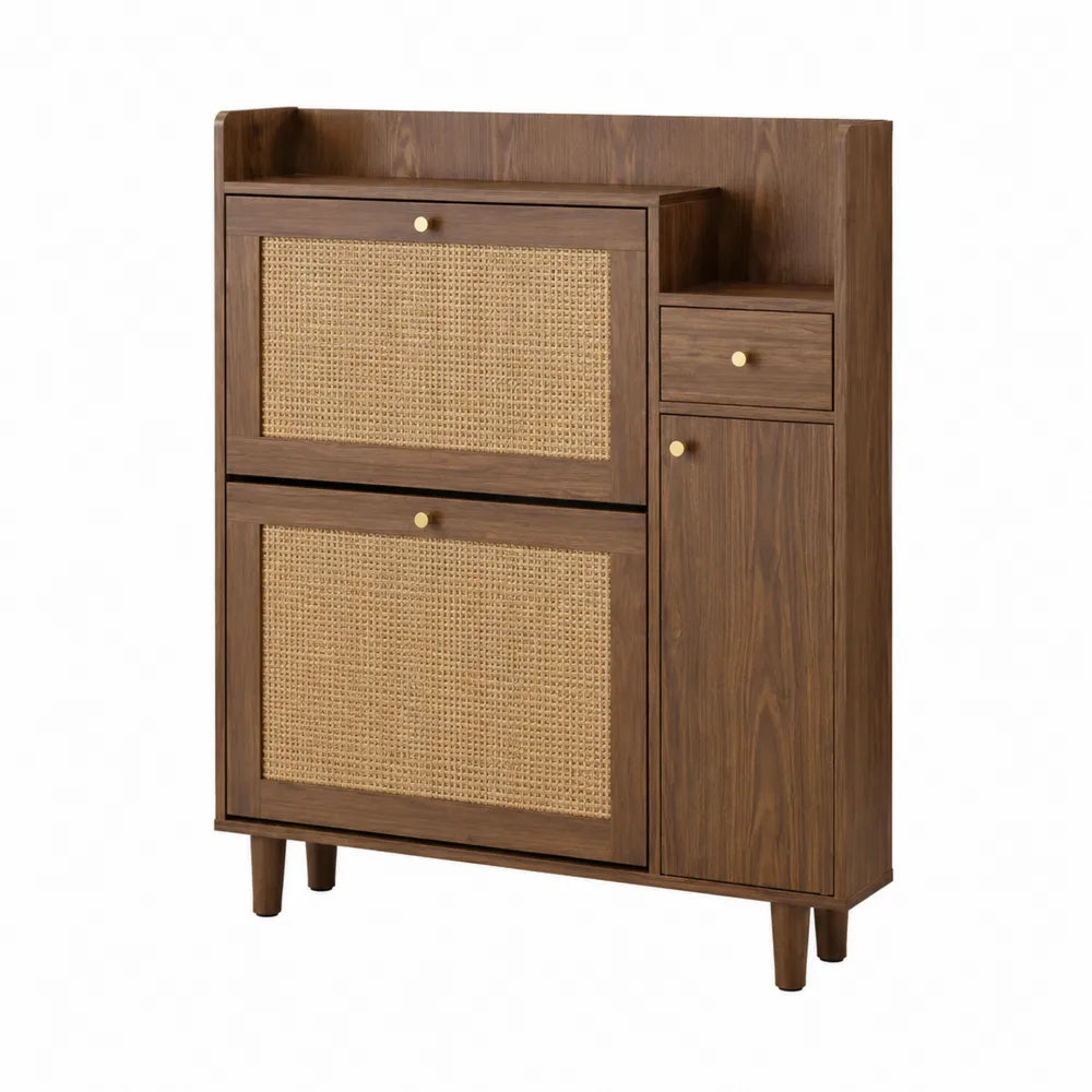 Meuble de rangement en bois et rotin brun/beige