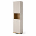 Armoire haute en bois MDF et chêne avec portes rainurées, beige