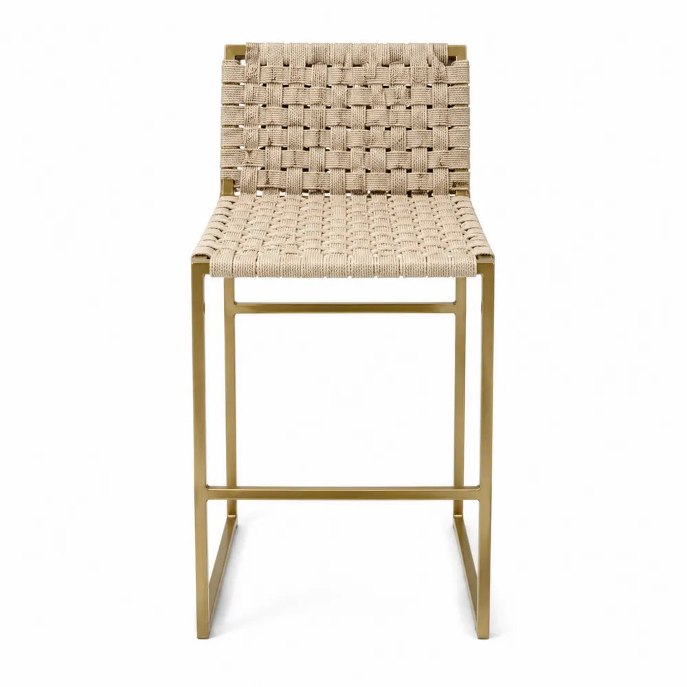 Chaise de bar en tissu tissé et métal doré 102 cm