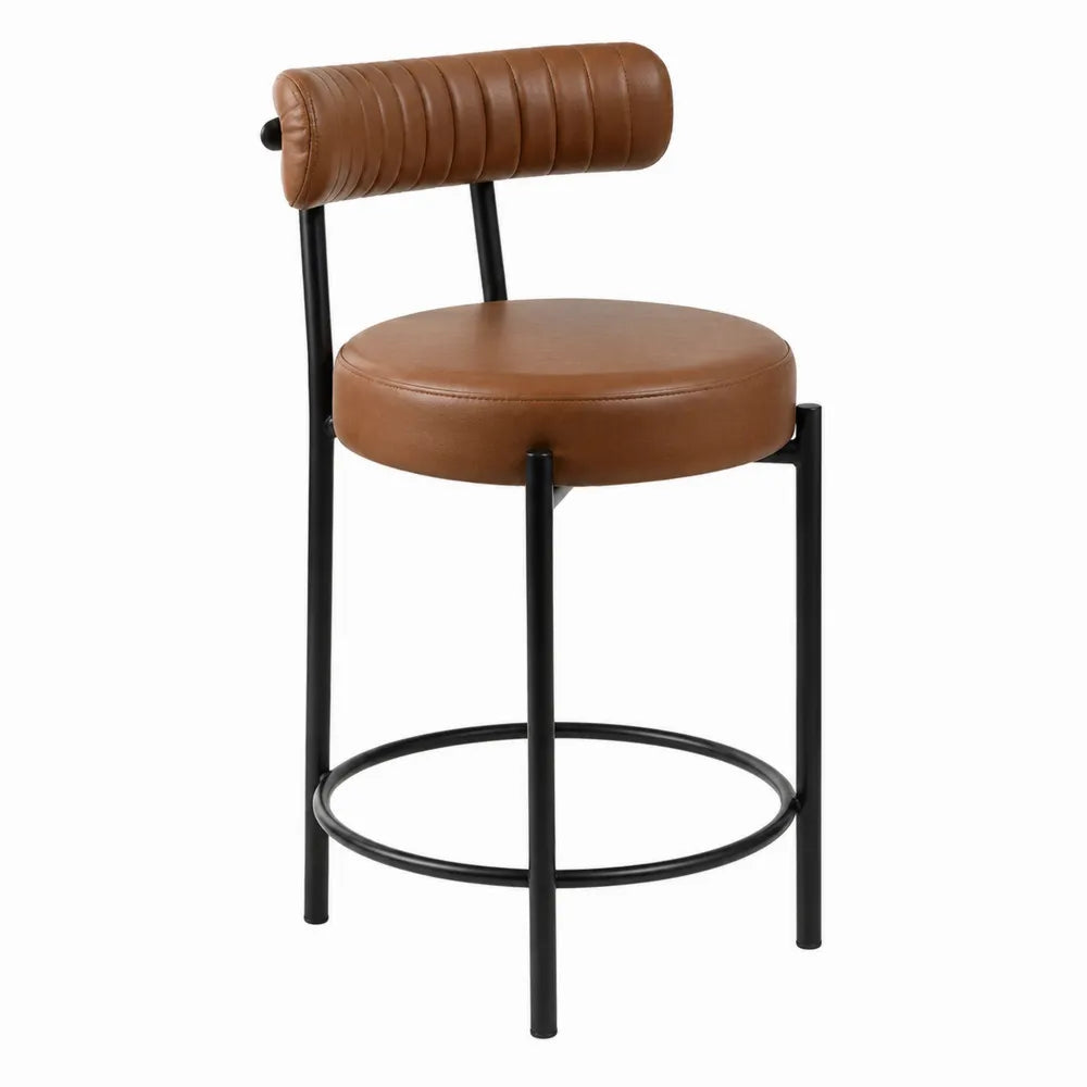 Tabouret de bar en cuir synthétique marron et métal noir
