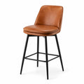 Tabouret de bar en cuir synthétique marron avec pieds en métal noir