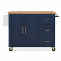 Chariot de cuisine en bois et métal bleu avec dessus en chêne
