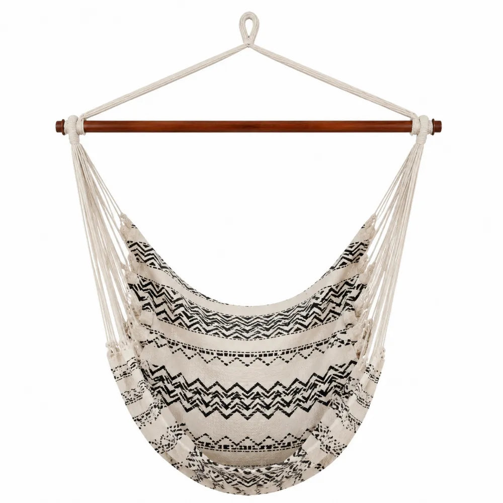 Chaise Hamac Suspendue en Coton avec Motifs Noirs et Blancs