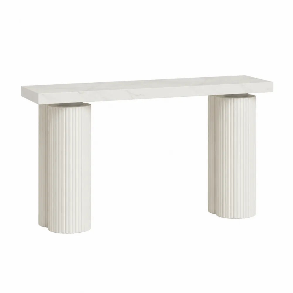 Console en marbre blanc avec pieds cylindriques