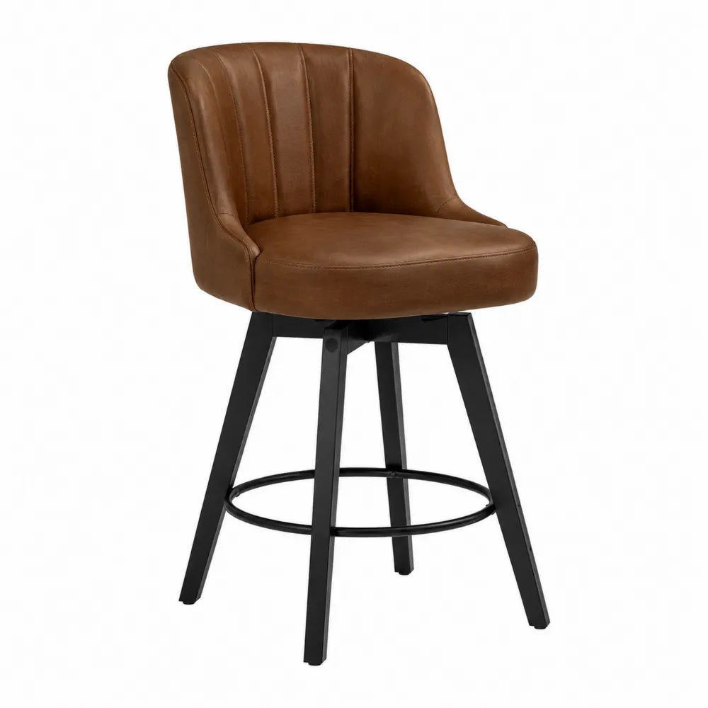 Tabouret de bar en cuir PU marron avec pieds en métal noir