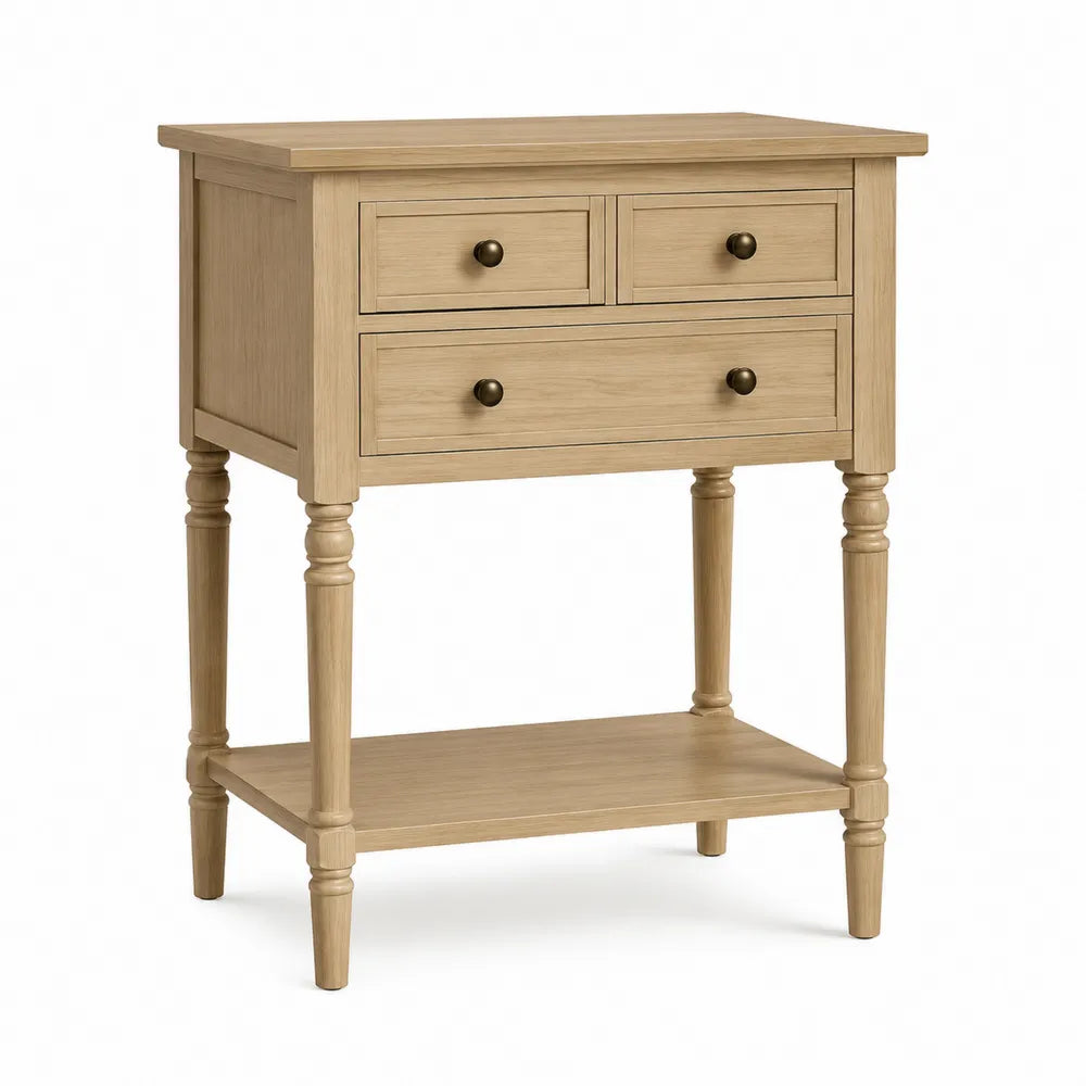 Console en bois avec trois tiroirs et étagère 80x35x80 cm