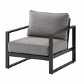 Fauteuil de jardin en aluminium noir avec coussins en tissu gris