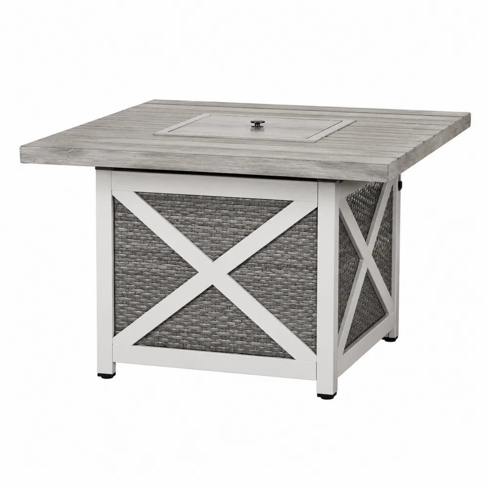 Table de jardin en métal et résine tressée gris 100x100x50cm