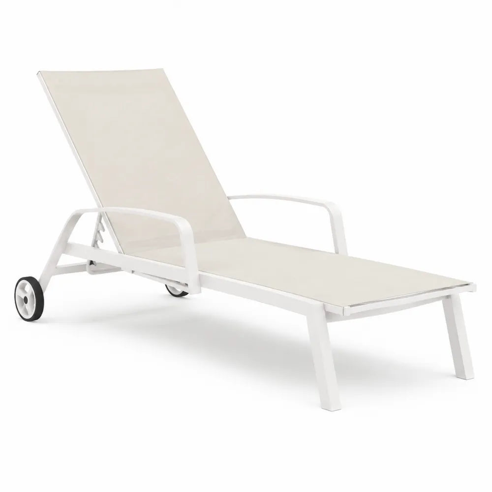 Chaise longue extérieure en aluminium blanc avec toile textilène 200 cm